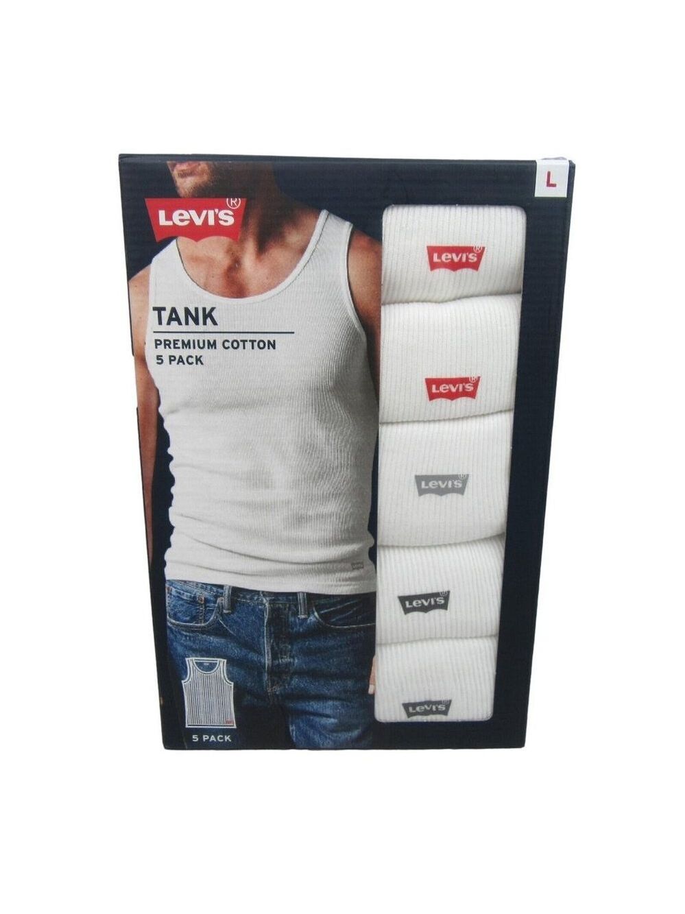 Levi’s Men's Premium Cotton Tank Top Size Large 5 Pack White NEW 6HMTK501